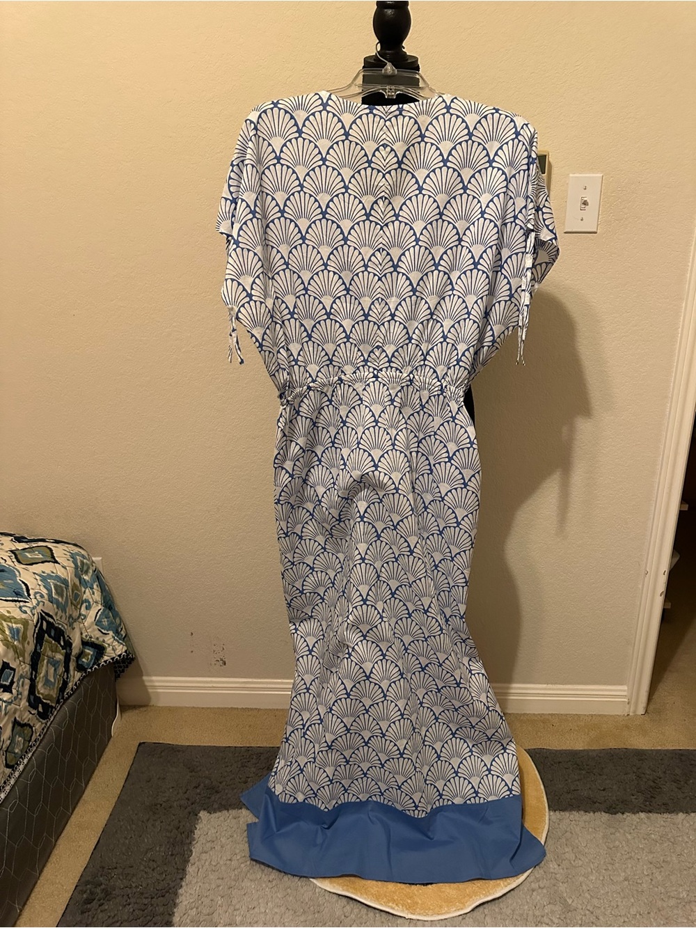 J. McLaughlin Etta Dress NWT size Medium Blue White Deco Shell Cotton Maxi - Picture 6 of 15